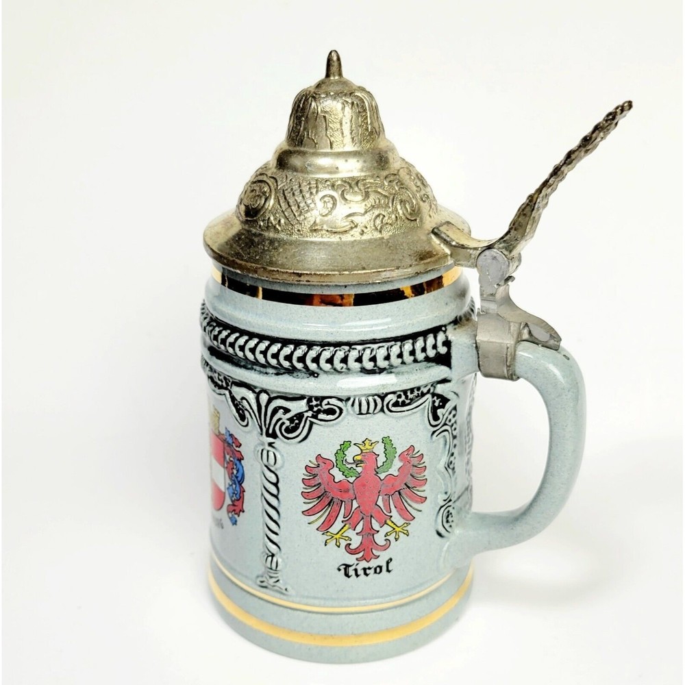 Western Germany Beer Stein OktoberFest Salt Glaze Code of Arms Peweter Lid *READ